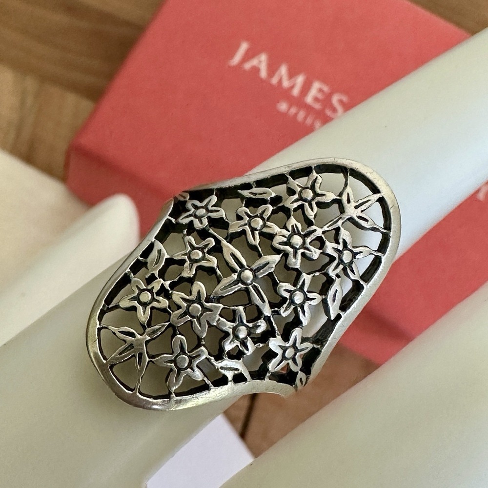 Retired James Avery Statement Ring Size 7.5 Floral Trident Box 925 Sterling 5.5g